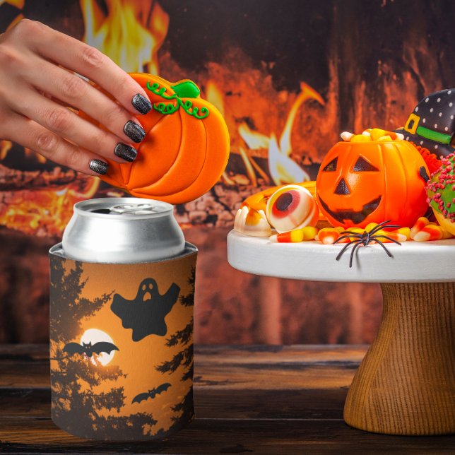 Rafraîchisseur Pour Canette Scène nocturne Éffrayante d'Halloween noir et oran (Halloween)
