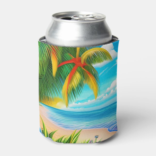 Rafraîchisseur Pour Canette Scène Tropical Beach Palm Tree (Can devant)