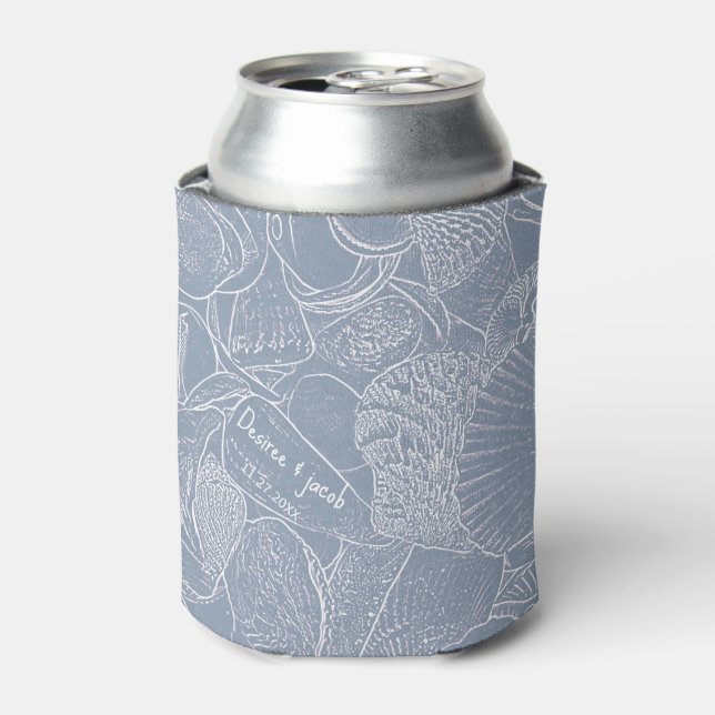 Rafraîchisseur Pour Canette Sea Shell Dusty Blue Coastal Beach Napkins (Can devant)