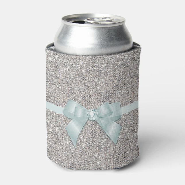 Rafraîchisseur Pour Canette Séquins, Bow & Ribbon d'argent stylés (Can devant)