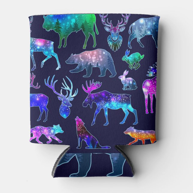 Rafraîchisseur Pour Canette Silhouettes d'animaux, effet spatial de galaxie. (Devant)