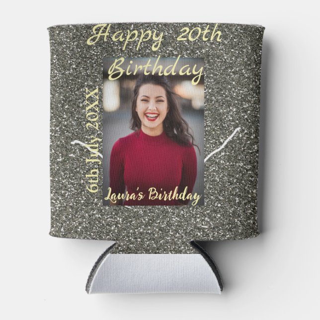 Rafraîchisseur Pour Canette Silverglitter photo 20e anniversaire ajouter nom d (Devant)