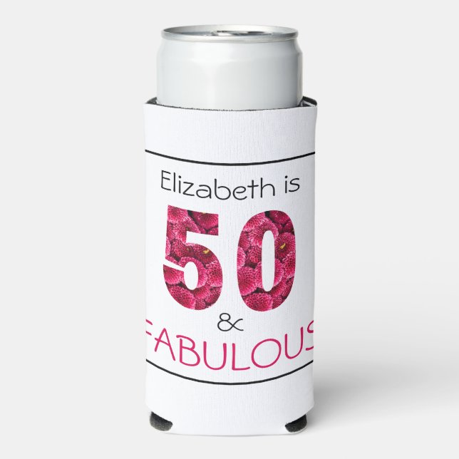 Rafraîchisseur Pour Canette Slim 50e anniversaire Cinquante et fabuleux rose floral (Seltzer Recto)