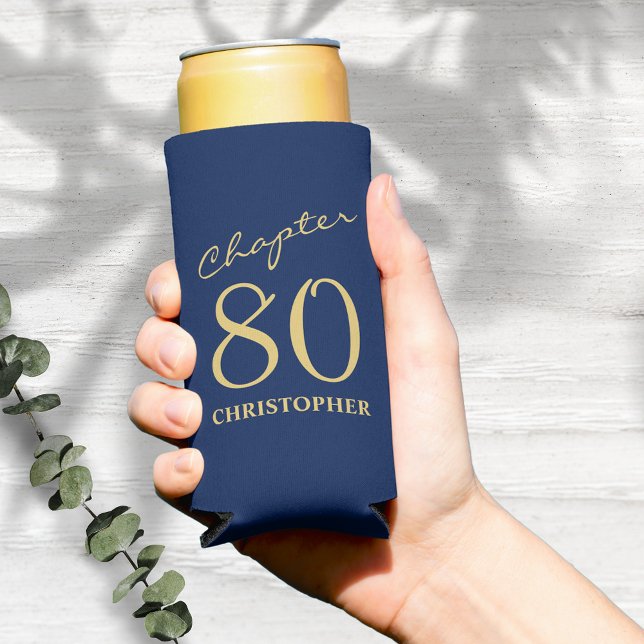 Rafraîchisseur Pour Canette Slim 80e anniversaire Chapitre 80 Or bleu (Add a touch of sparkle to a loved one's 80th birthday celebration with these Blue Gold can coolers)
