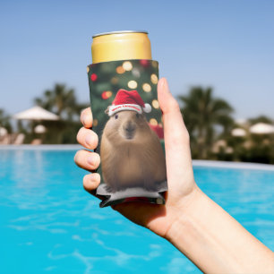 Rafraîchisseur Pour Canette Slim Adorable Noël Capybara,