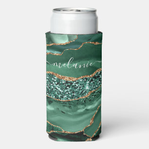Rafraîchisseur Pour Canette Slim Agate Green Gold Parties scintillant Marbre Nom Ca