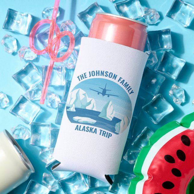 Rafraîchisseur Pour Canette Slim Alaska Famille Vacances Custom Blue Glacier (Été in situ)