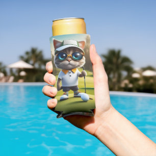 Rafraîchisseur Pour Canette Slim Amusant Animé Cat Golf Player,