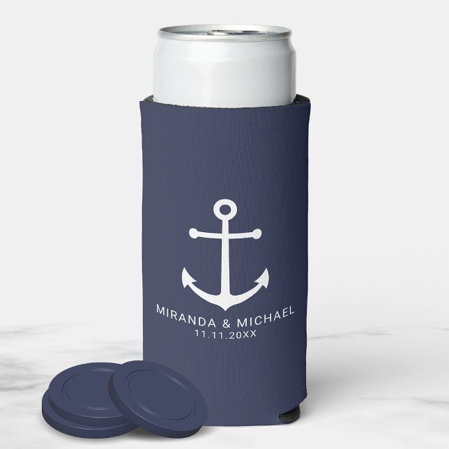 Rafraîchisseur Pour Canette Slim Ancre bleu marine moderne mariage Faveur (Créateur téléchargé)