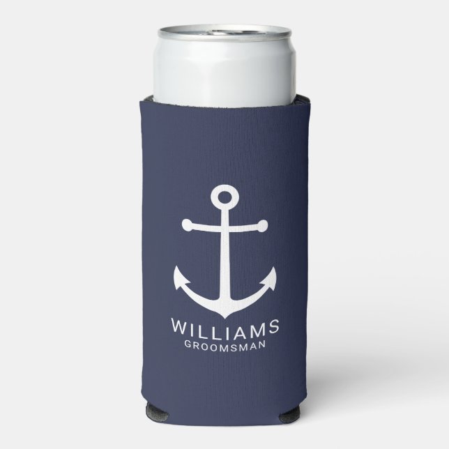 Rafraîchisseur Pour Canette Slim Ancre Bleue marine Nautique Groomsmen personnalisé (Seltzer Recto)