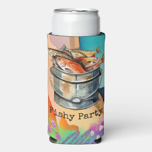 Rafraîchisseur Pour Canette Slim Anniversaire des amoureux de la pêche avec l'aquar