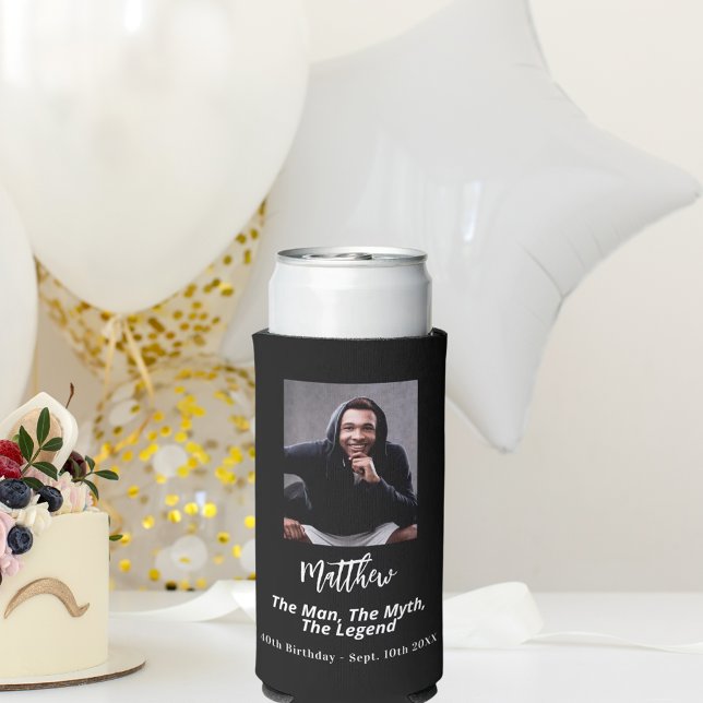 Rafraîchisseur Pour Canette Slim Anniversaire noir blanc photo homme mythe légende (Créateur téléchargé)