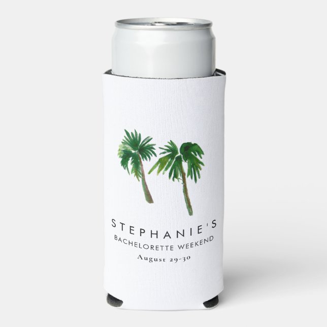 Rafraîchisseur Pour Canette Slim Aquarelle Palmiers tropicaux Bachelorette (Seltzer Recto)