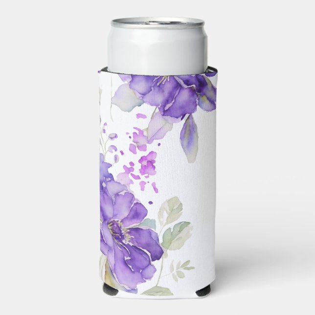 Rafraîchisseur Pour Canette Slim Aquarelle rustique Mariage Floral violet (Seltzer Recto)