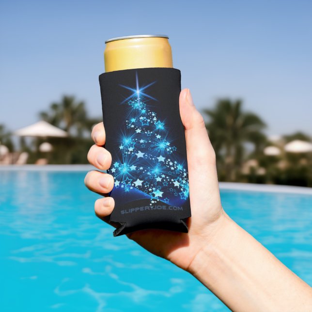 Rafraîchisseur Pour Canette Slim arbre de Noël stylisé SlipperyJoe bleu brillant s (Piscine in situ)