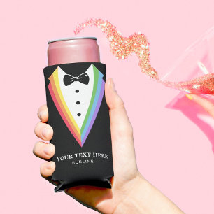 Rafraîchisseur Pour Canette Slim Arc-en-ciel noir Garçons d'honneur personnalisés F