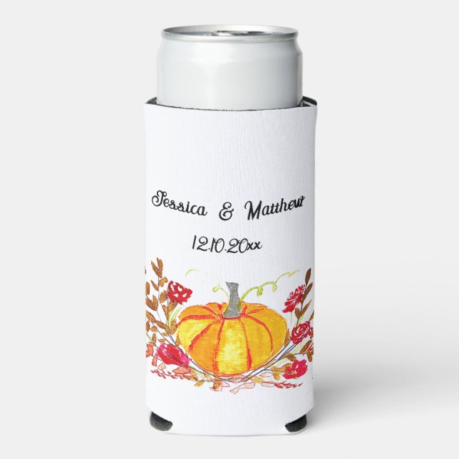 Rafraîchisseur Pour Canette Slim Automne Automne Citrouille Feuille Mariage d'aquar (Seltzer Recto)