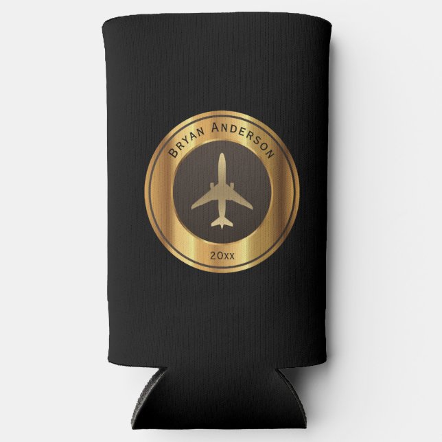 Rafraîchisseur Pour Canette Slim Aviation - Gold Airplane Logo Seltzer Can Cooler (Recto)