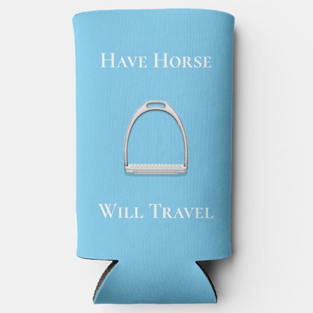 Rafraîchisseur Pour Canette Slim "Avoir Cheval Volera" Equestre Bleu (Recto)