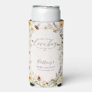 Rafraîchisseur Pour Canette Slim Baby Shower Fleurs Sauvages Insectes Aquarelle