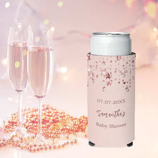 Rafraîchisseur Pour Canette Slim Baby shower rose or étoiles rousse fille (Créateur téléchargé)
