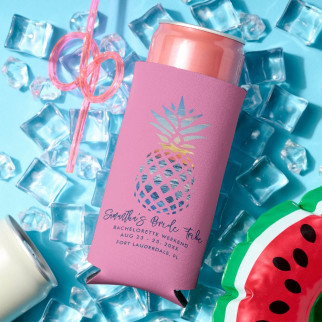 Rafraîchisseur Pour Canette Slim Bachelorette Weekend Party Pink Ananas Script (Été in situ)