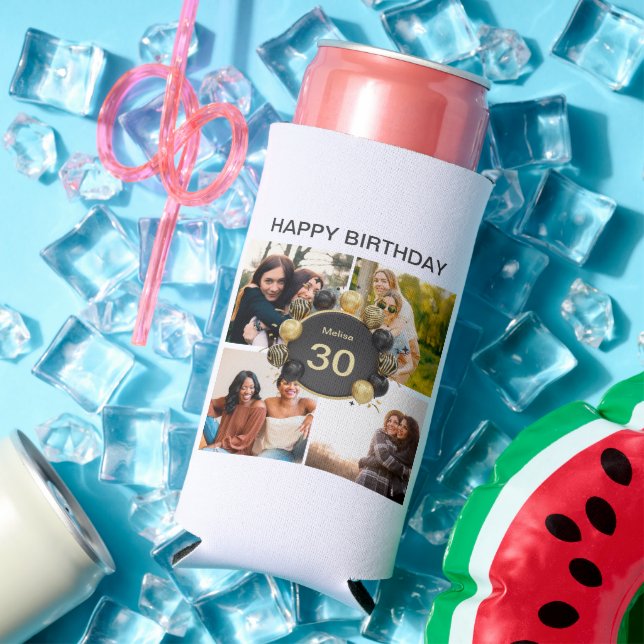 Rafraîchisseur Pour Canette Slim Ballon d'anniversaire heureux personnalisé 4 Colla (Été in situ)