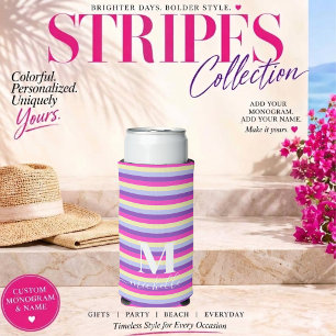 Rafraîchisseur Pour Canette Slim Bandes Colorées avec Monogramme en Écriture