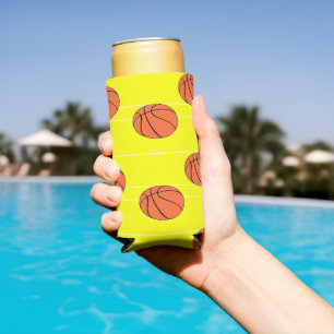 Rafraîchisseur Pour Canette Slim Basketballs motif sur jaune