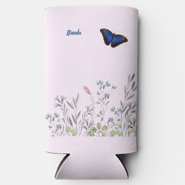 Rafraîchisseur Pour Canette Slim Beau Morpho Bleu personnalisé papillon Lilac (Recto)