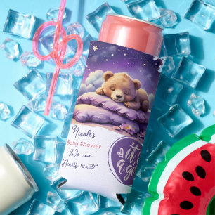 Rafraîchisseur Pour Canette Slim Bébé ours dormant violet Galaxy Baby shower fille