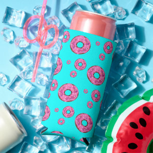 Rafraîchisseur Pour Canette Slim beignets crème rose bleu motif