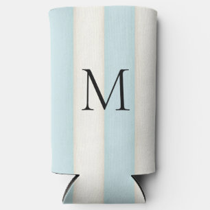 Rafraîchisseur Pour Canette Slim Bleu pâle et blanc d'antiquité rayures Monogrammes
