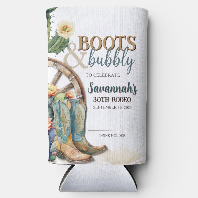 Rafraîchisseur Pour Canette Slim Boots and Bubbly Rodeo Western Anniversaire (Recto)
