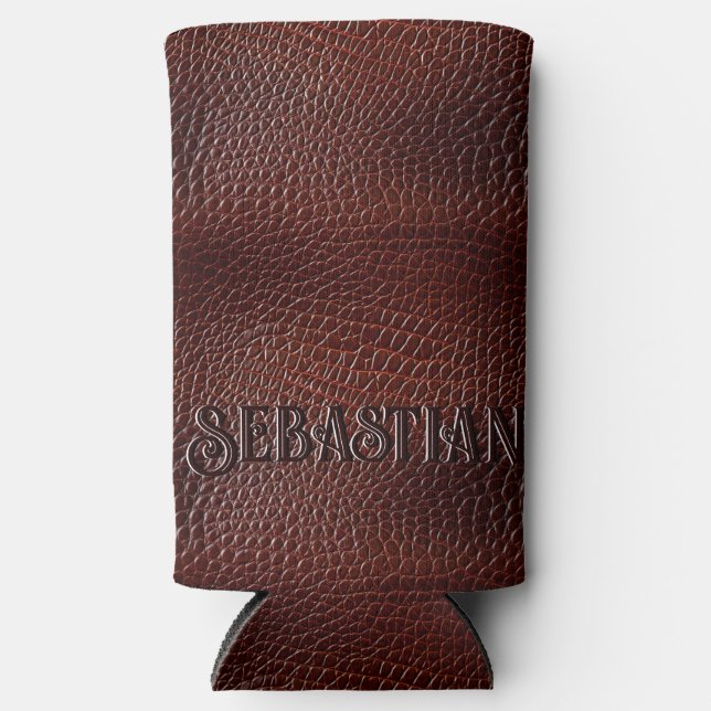 Rafraîchisseur Pour Canette Slim Brown en cuir Faux personnalisé (Recto)