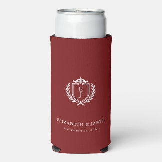 Rafraîchisseur Pour Canette Slim Burgundy Crest Wedding Welcome, Custom Initials