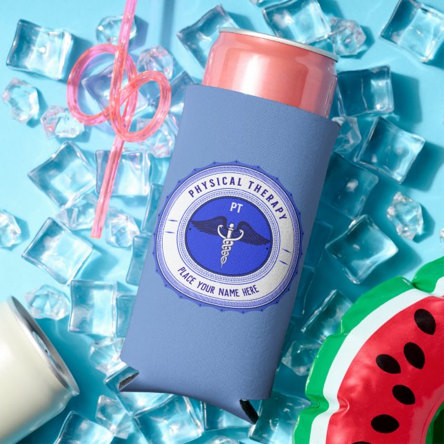 Rafraîchisseur Pour Canette Slim Caduceus de thérapie physique bleue personnalisée (Été in situ)
