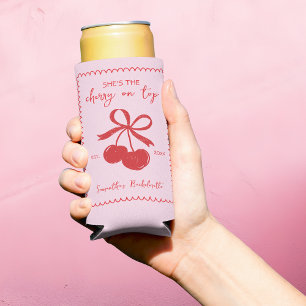 Rafraîchisseur Pour Canette Slim Cerise sur le dessus Rose et Rouge Mariage Fait Ma