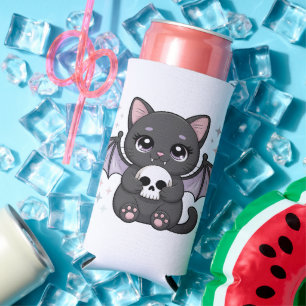 Rafraîchisseur Pour Canette Slim Chat noir aux ailes de chauve-souris violettes ser