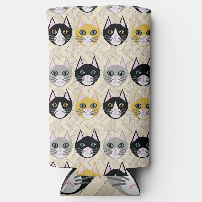 Rafraîchisseur Pour Canette Slim Chats Herringbone Beige (Recto)