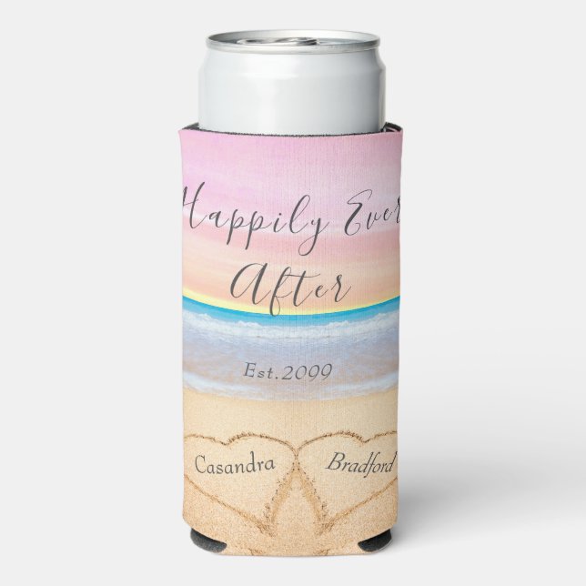 Rafraîchisseur Pour Canette Slim Chic Blush Pink Beach Mariage 2 Coeurs (Seltzer Verso)