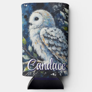 Rafraîchisseur Pour Canette Slim Chouette blanche sur branche en clair de lune Pers
