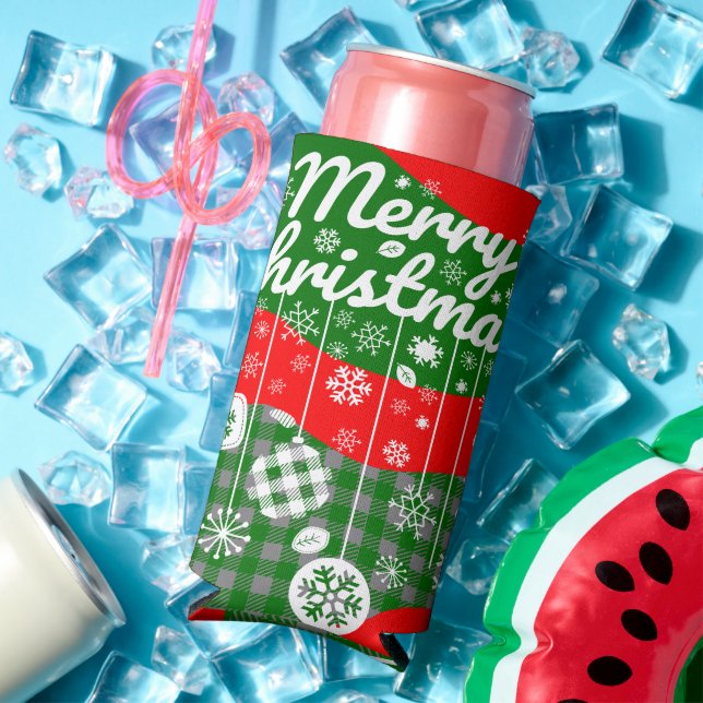 Rafraîchisseur Pour Canette Slim Christmas Cooler – White Ornaments & Merry Xtmas (Été in situ)