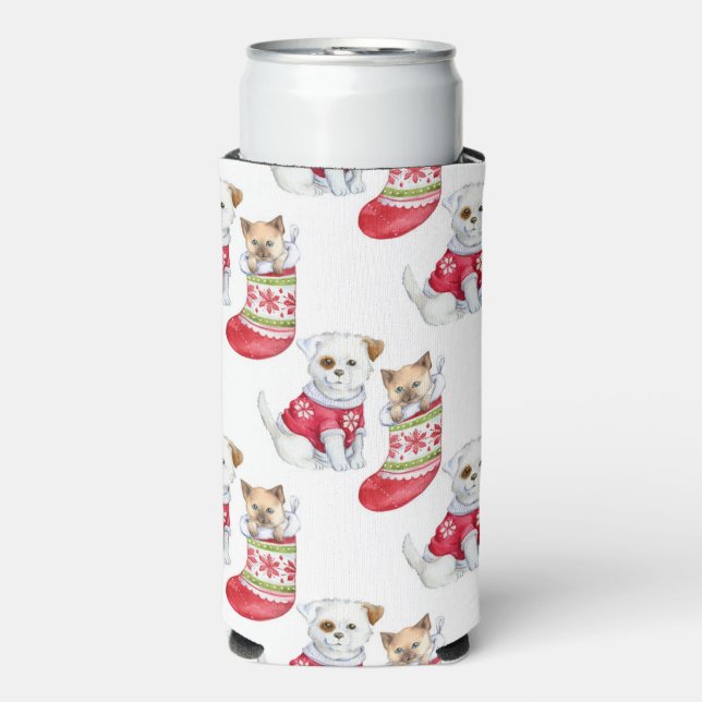 Rafraîchisseur Pour Canette Slim Christmas Dog & Cat (Seltzer Recto)