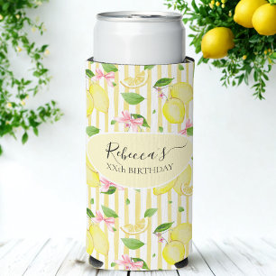 Rafraîchisseur Pour Canette Slim Citron Coquette Rubans Roses Et Rayures Jaunes