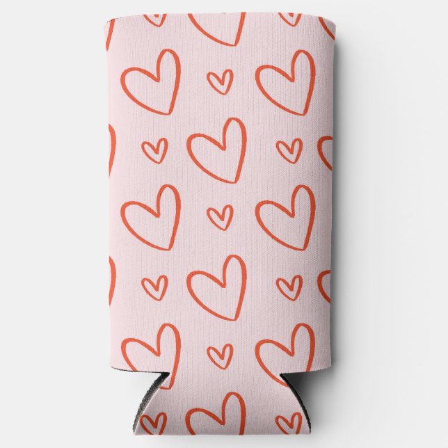 Rafraîchisseur Pour Canette Slim Coeurs romantiques roses et rouges (Recto)