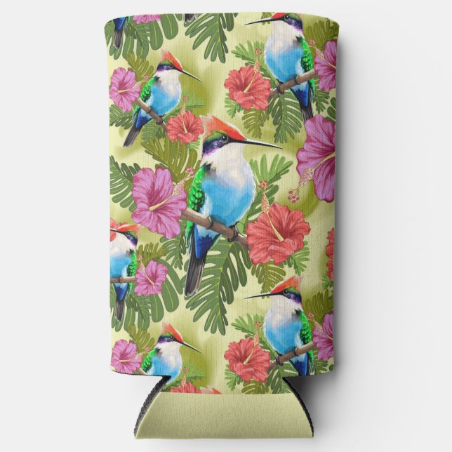 Rafraîchisseur Pour Canette Slim Colibri se reposant et Hibiscuses (Recto)