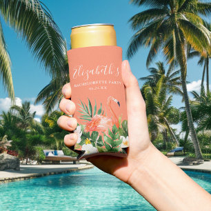 Rafraîchisseur Pour Canette Slim Coral tropical Floral Bachelorette Party