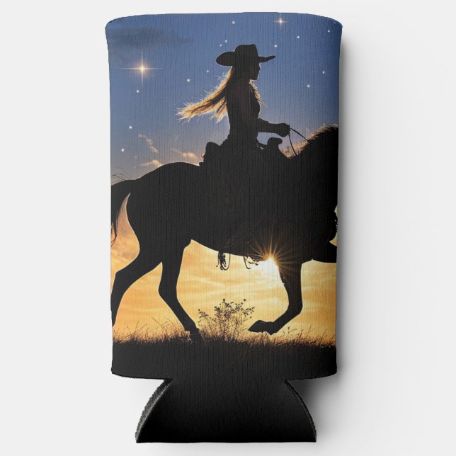 Rafraîchisseur Pour Canette Slim Country Western Cowgirl and Horse  (Recto)