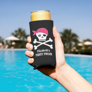 Rafraîchisseur Pour Canette Slim Crâne mignon et os croisés Rose Pirate Poison Pers